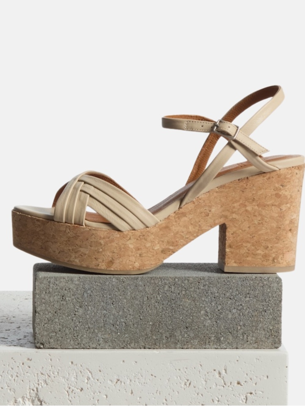 Coclico Bee Cork Wedge Platform Sandal Latte Macchiato Leather EU 38 US 7.5 8